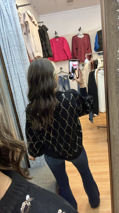 Diamond Sequin Sweater, Black