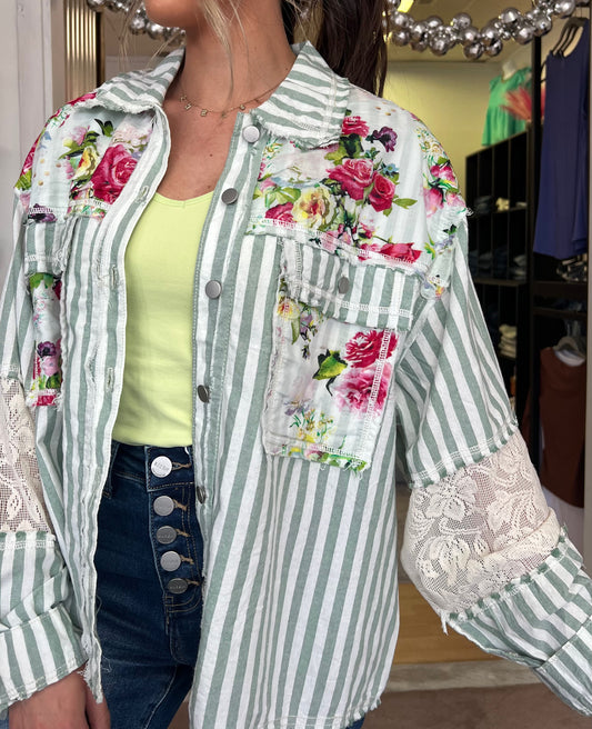 Floral & Stripe Lightweight Jacket, POL