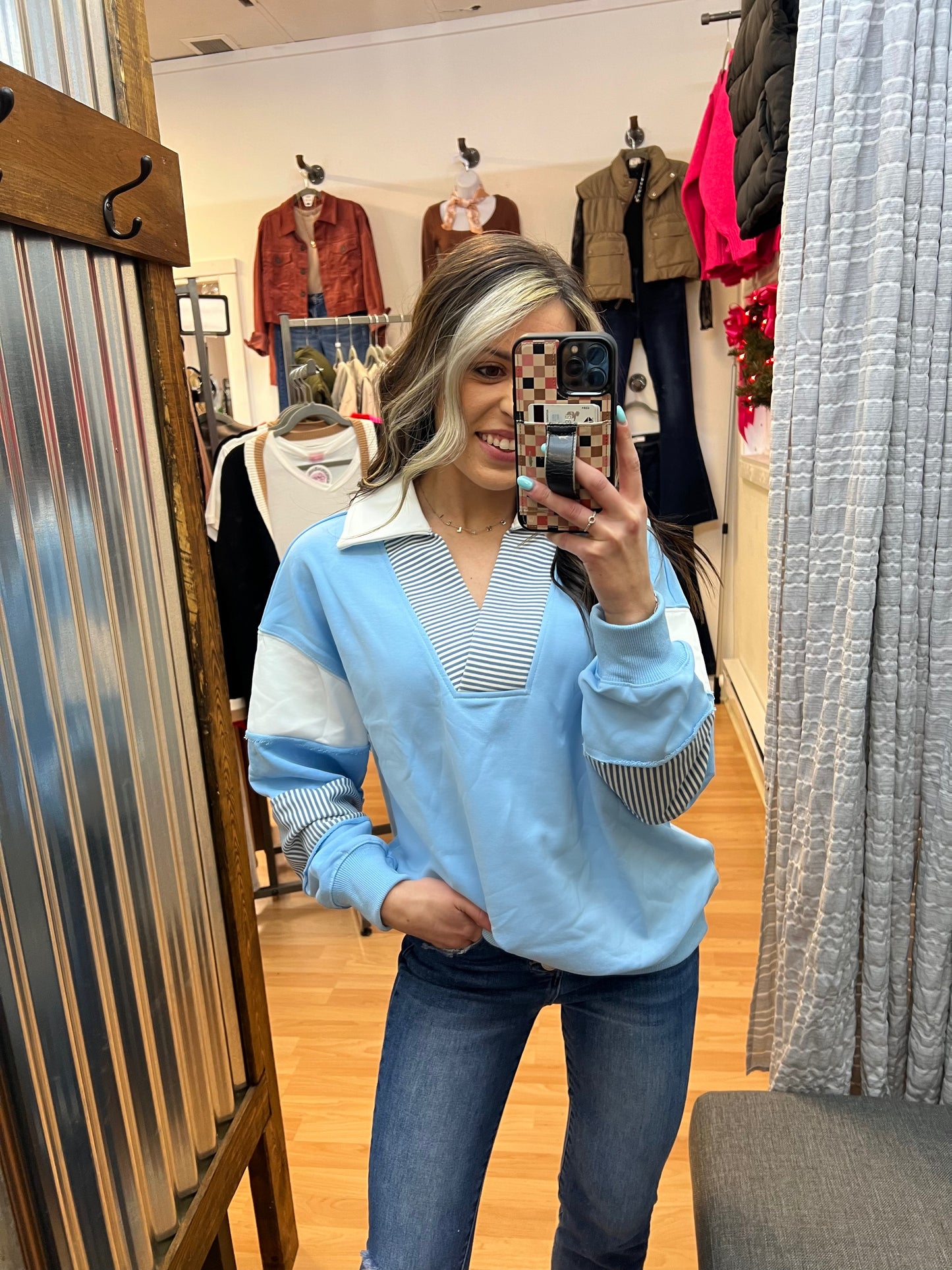 Color Block Sleeve Pullover, Blue