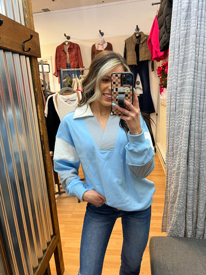 Color Block Sleeve Pullover, Blue