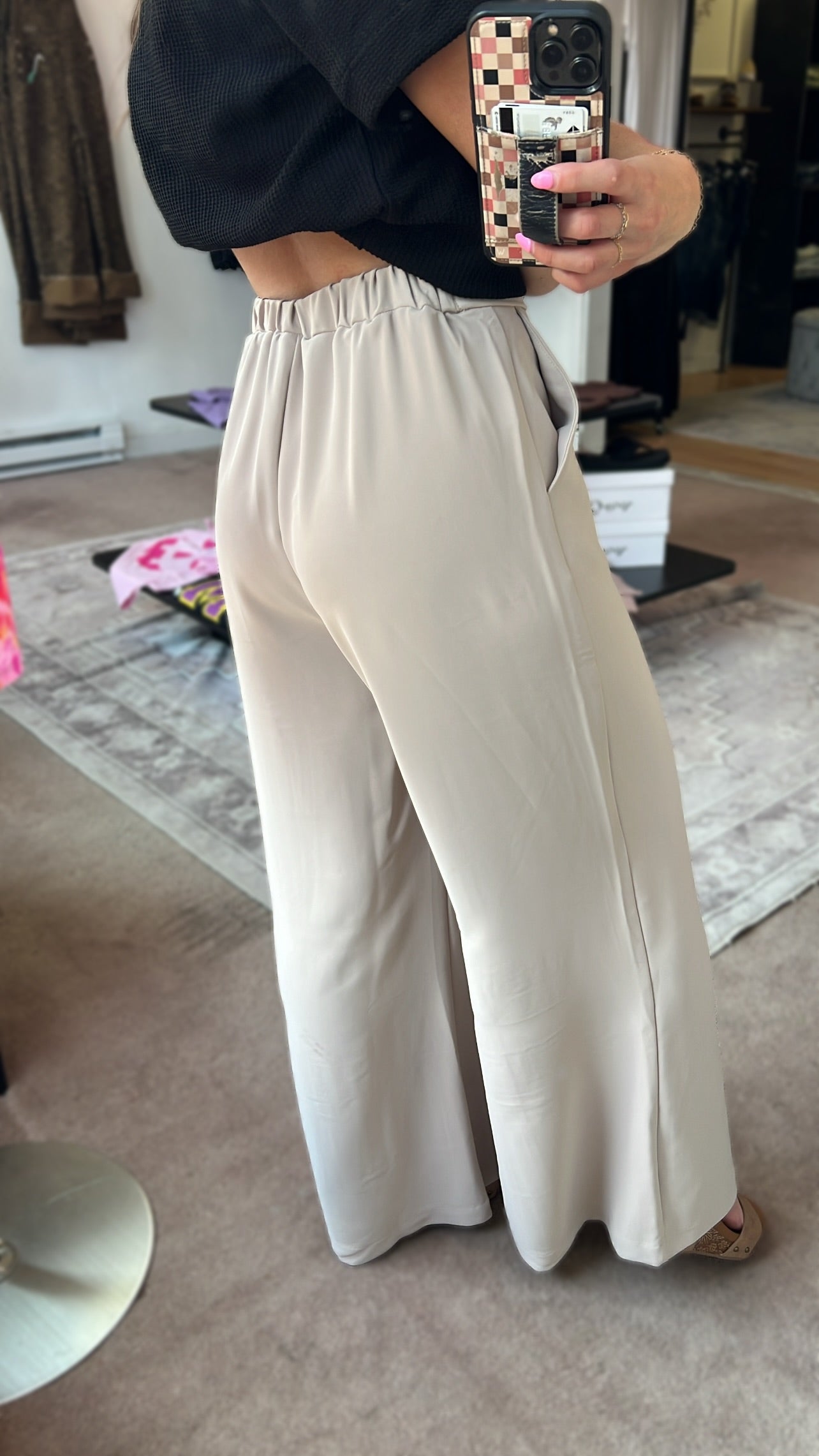 Elastic Waist Wide Leg Pants, Ash Mocha