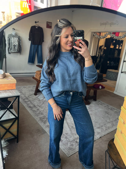 Front Seam Sweater, Dusty Blue