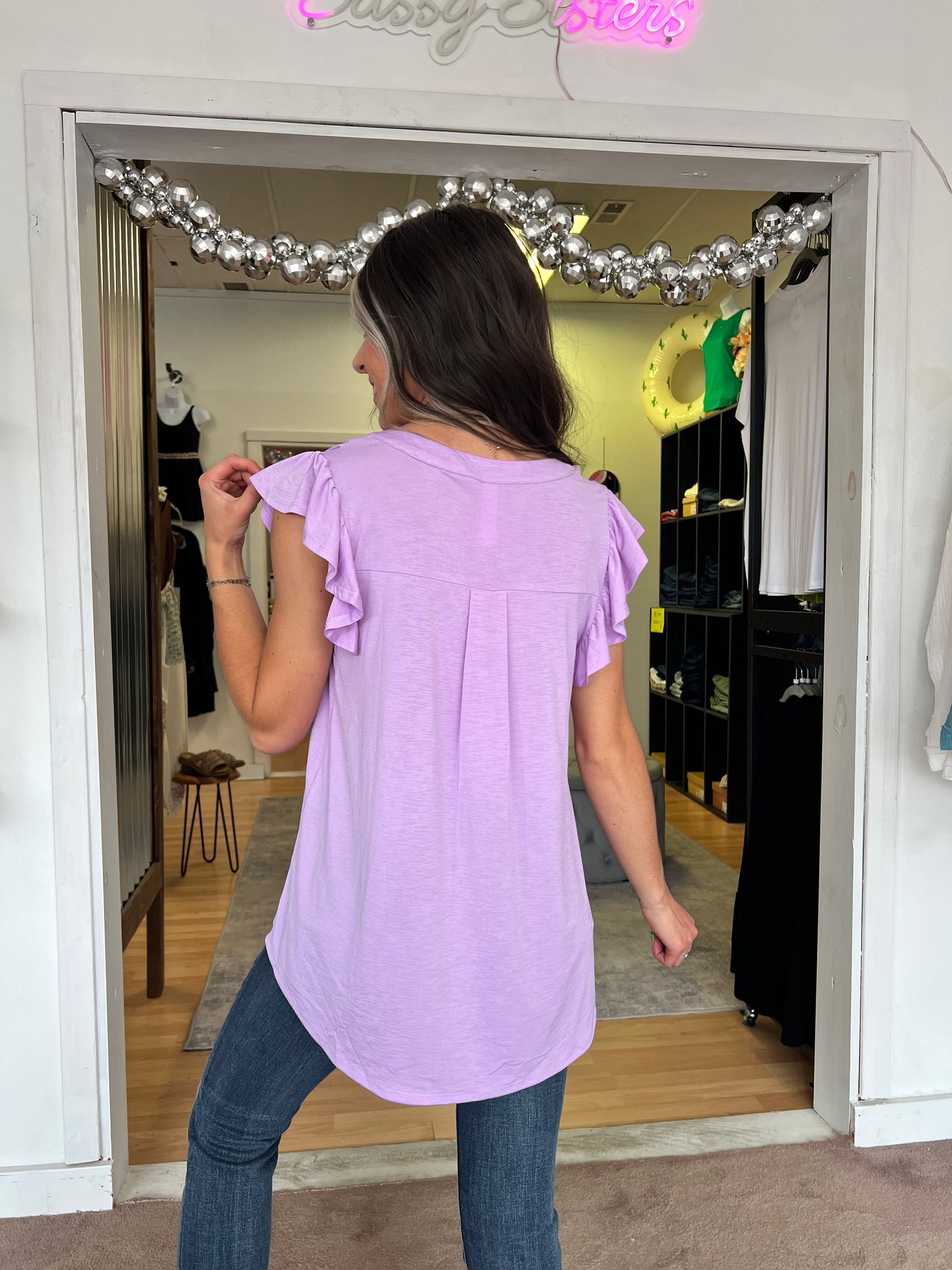 Lizzy Flutter Sleeve Top, Lavender