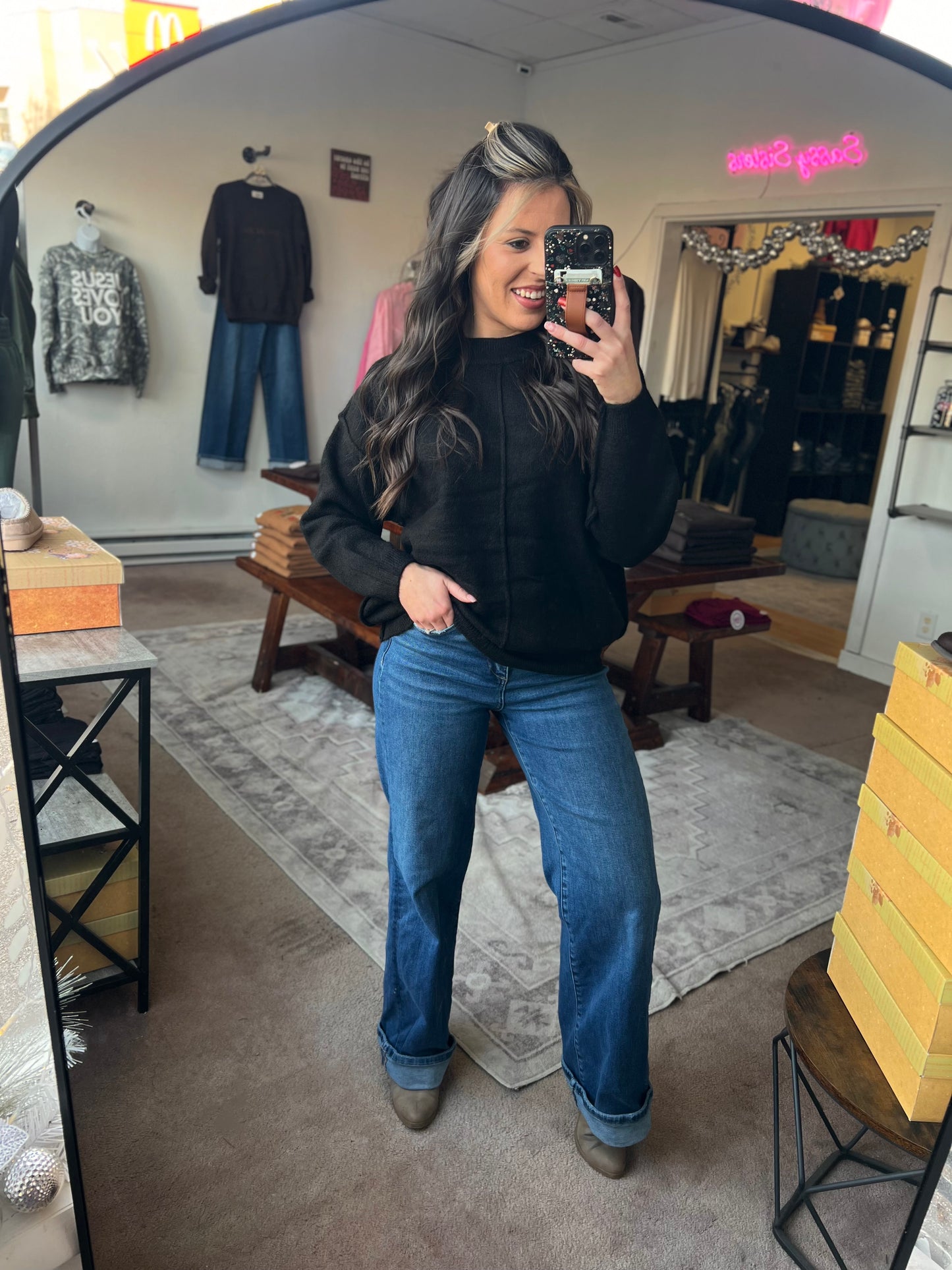 Front Seam Sweater, Black