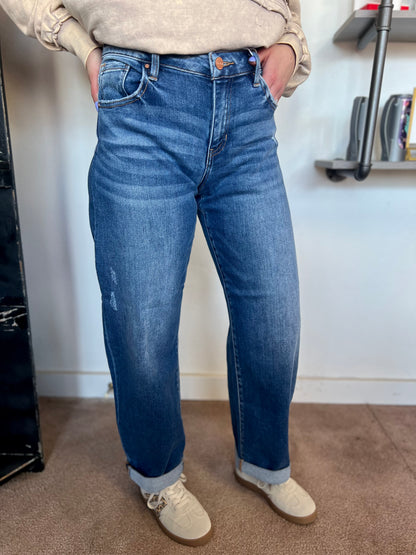 Lindsey Mid Rise Barrel Jean, RISEN