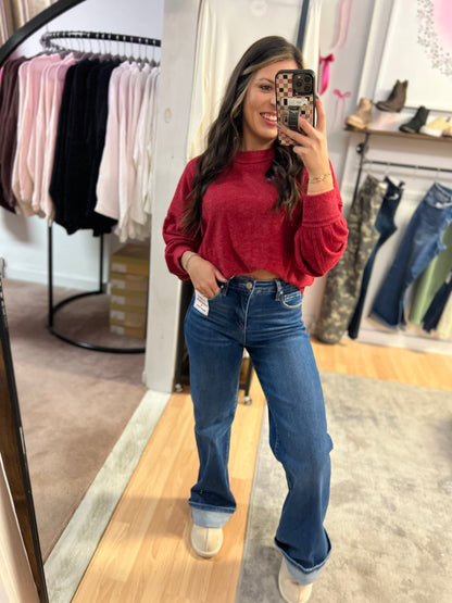 *DOORBUSTER* Ribbed Hacci Drop Shoulder, Dk Red