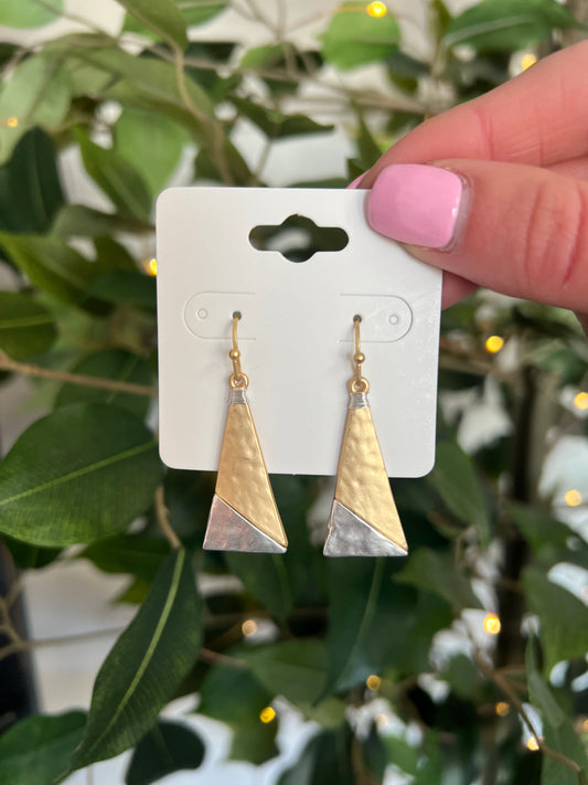 Two-tone Geometric Triangle Earrings, Gold