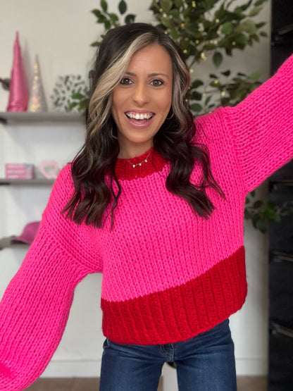 Candy Hearts Knit Sweater, Red/Pink