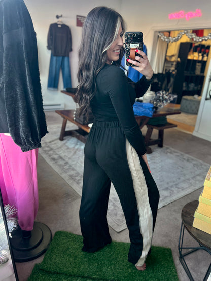 Ribbed Casual Pants, Black