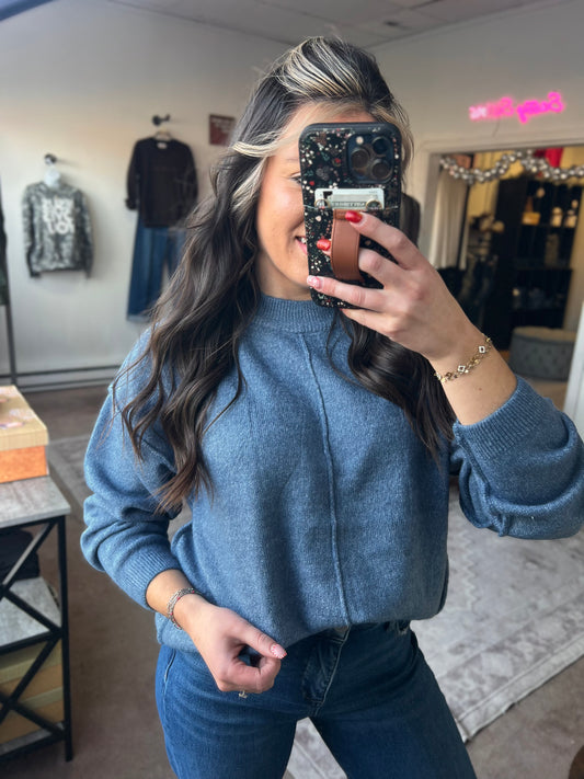 Front Seam Sweater, Dusty Blue