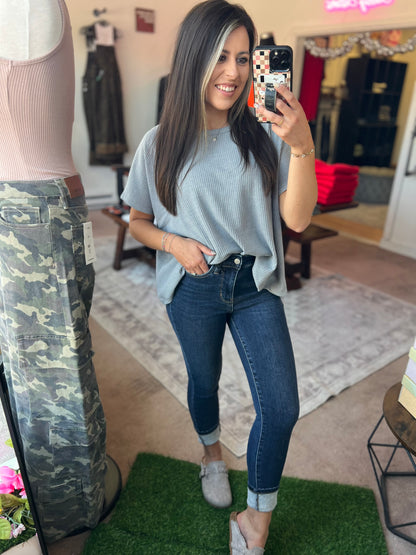 Ribbed Round Neck Tee, Grey