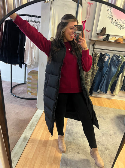 Long Puffer Vest Jacket, Black