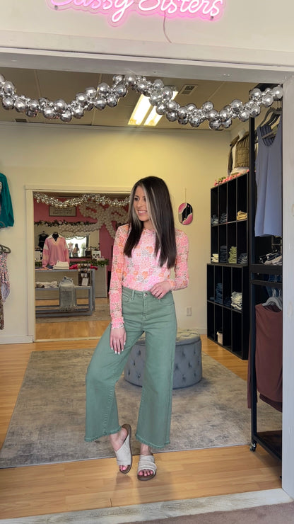 Olive Tummy Control Wide Leg Crop, RISEN