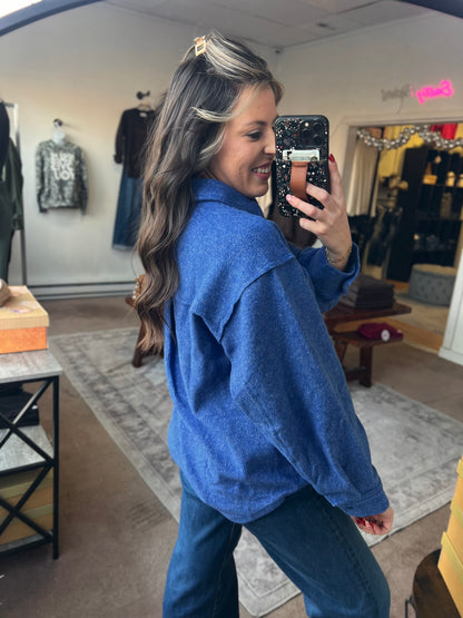 Oversized Button Down Jacket, Blue