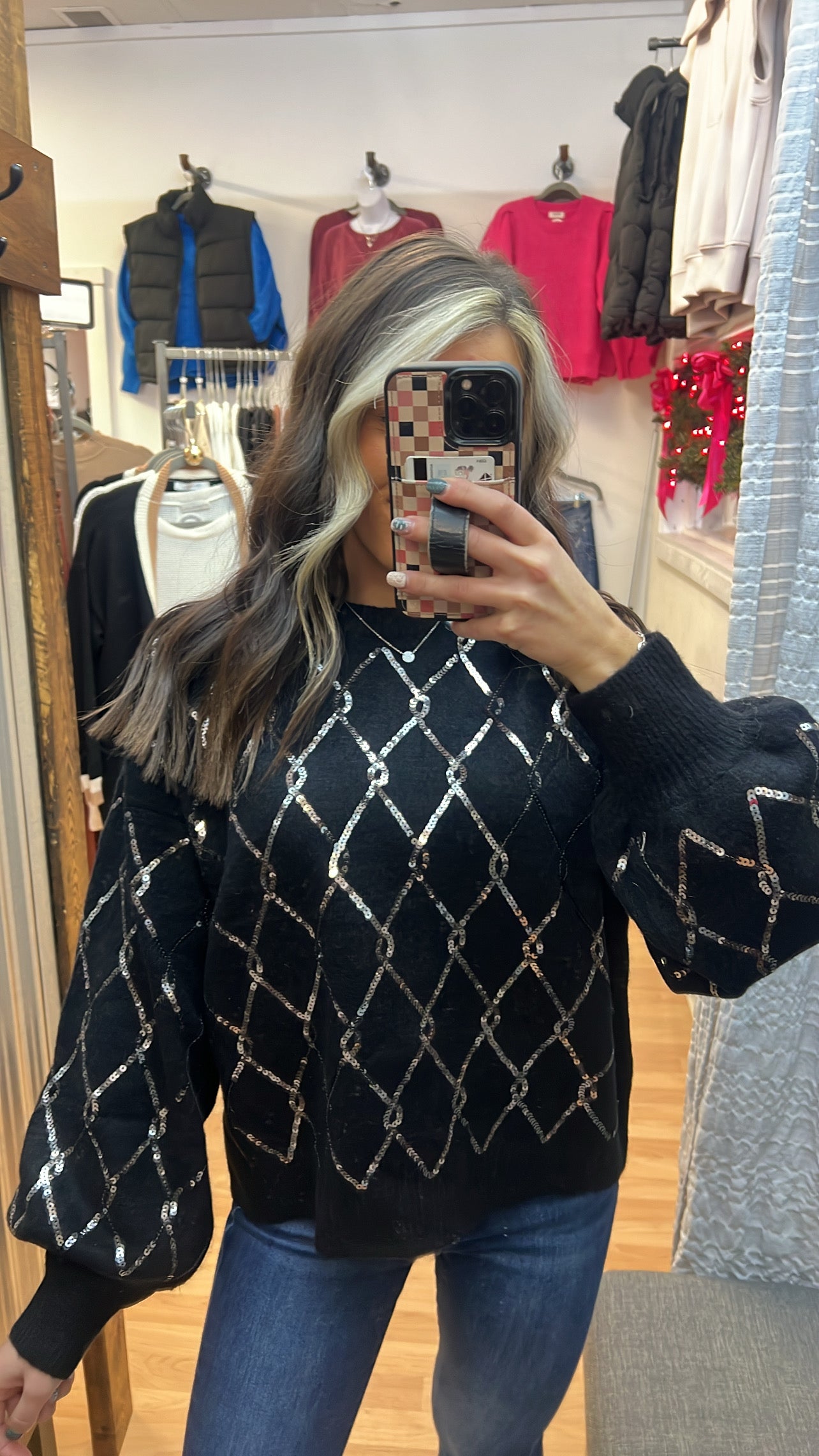 Diamond Sequin Sweater, Black