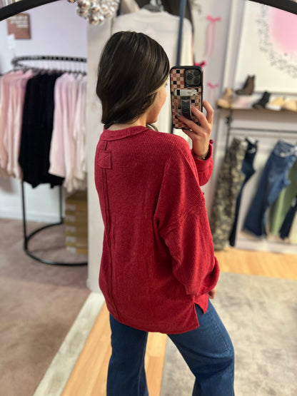 *DOORBUSTER* Ribbed Hacci Drop Shoulder, Dk Red