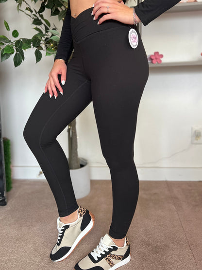 V Waist Leggings, Black