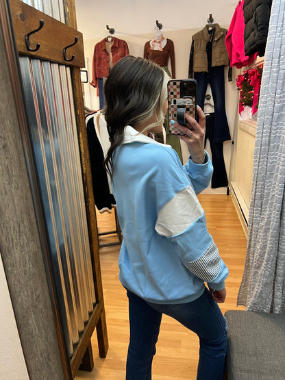 Color Block Sleeve Pullover, Blue