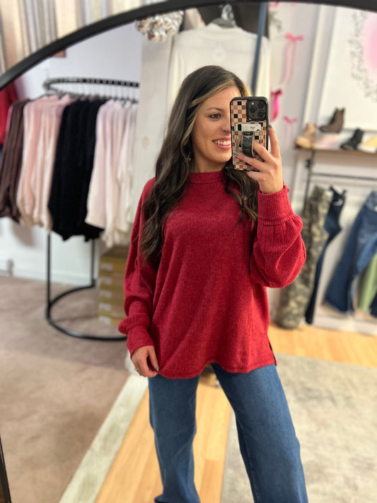 *DOORBUSTER* Ribbed Hacci Drop Shoulder, Dk Red