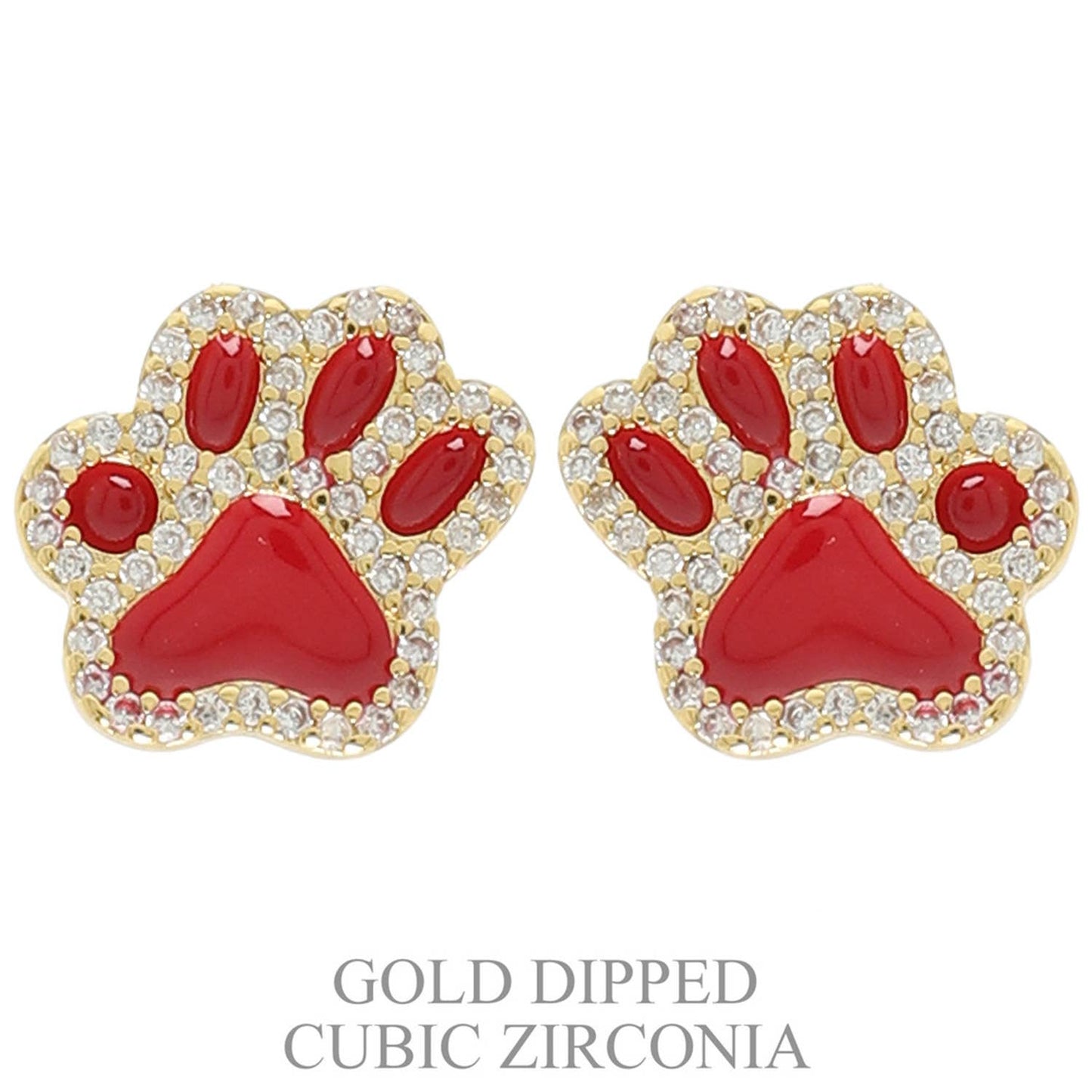 Paw Stud Earrings : Red