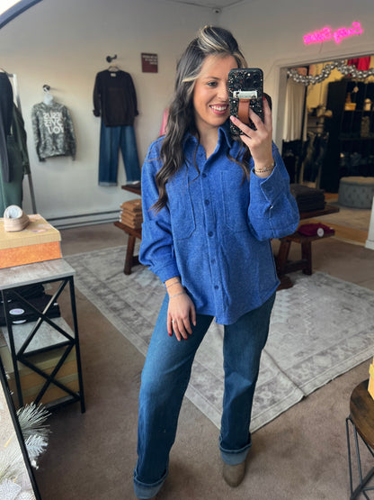 Oversized Button Down Jacket, Blue