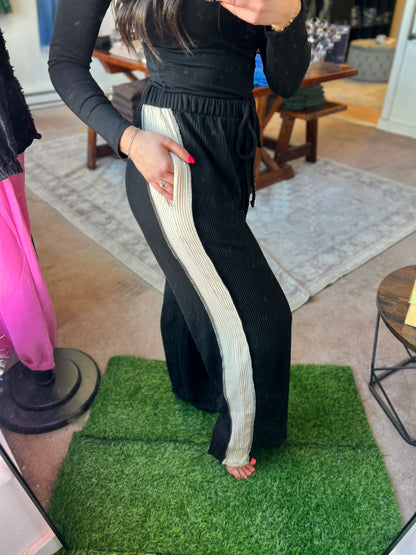 Ribbed Casual Pants, Black