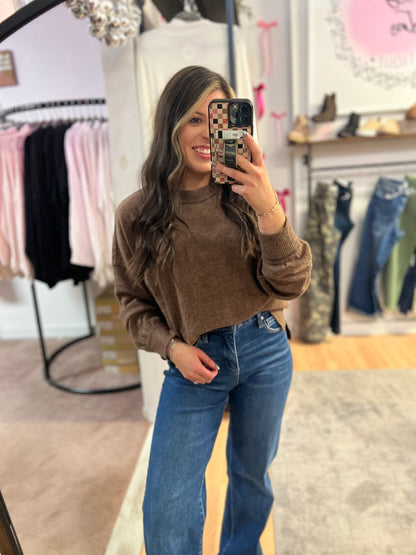 *DOORBUSTER* Ribbed Hacci Drop Shoulder Sweater, Brown