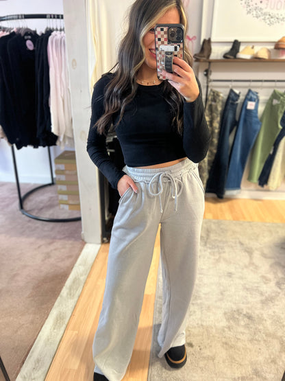 *DOORBUSTER* Fleece Wide Leg Sweatpants, Grey