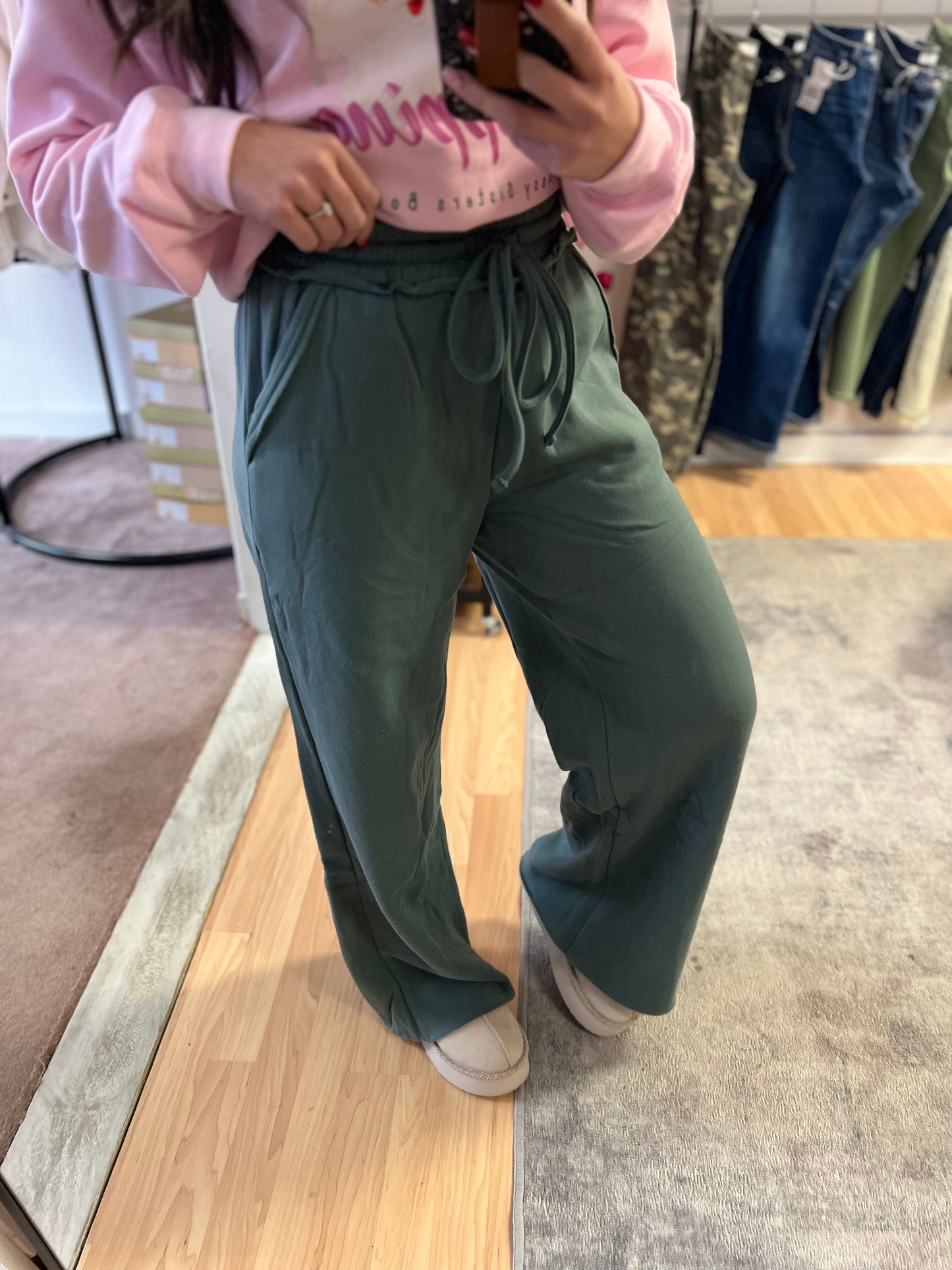 *DOORBUSTER* Fleece Wide Leg Sweatpants, Ash Jade