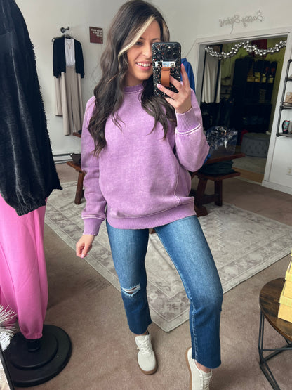 Acid Washed Fleece Sweatshirt, Lavender
