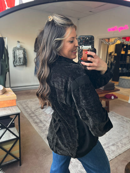 Distressed Cozy Button Down, Black