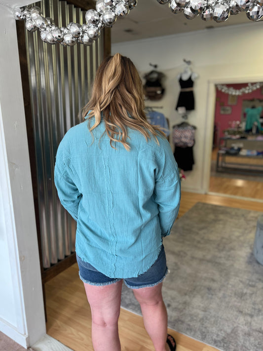 Fancy Like Button Up, Dusty Teal