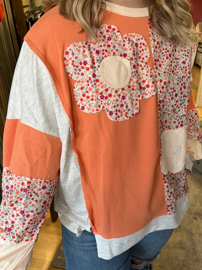 Flower Patchwork Color Block Top
