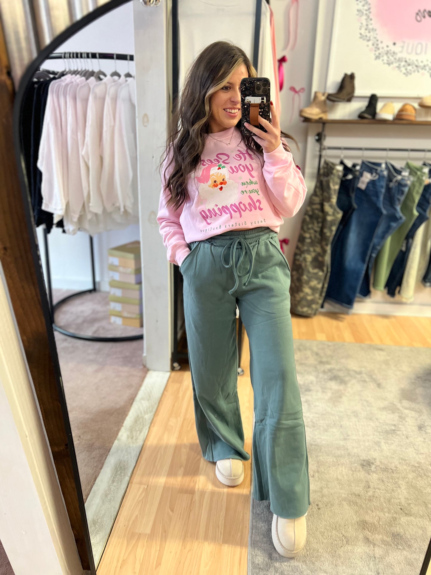 *DOORBUSTER* Fleece Wide Leg Sweatpants, Ash Jade