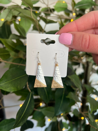 Two-tone Geometric Triangle Earrings, Silver