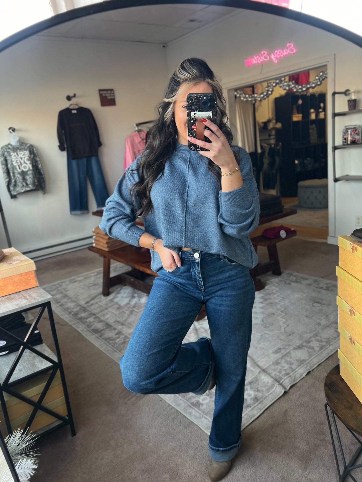 Front Seam Sweater, Dusty Blue