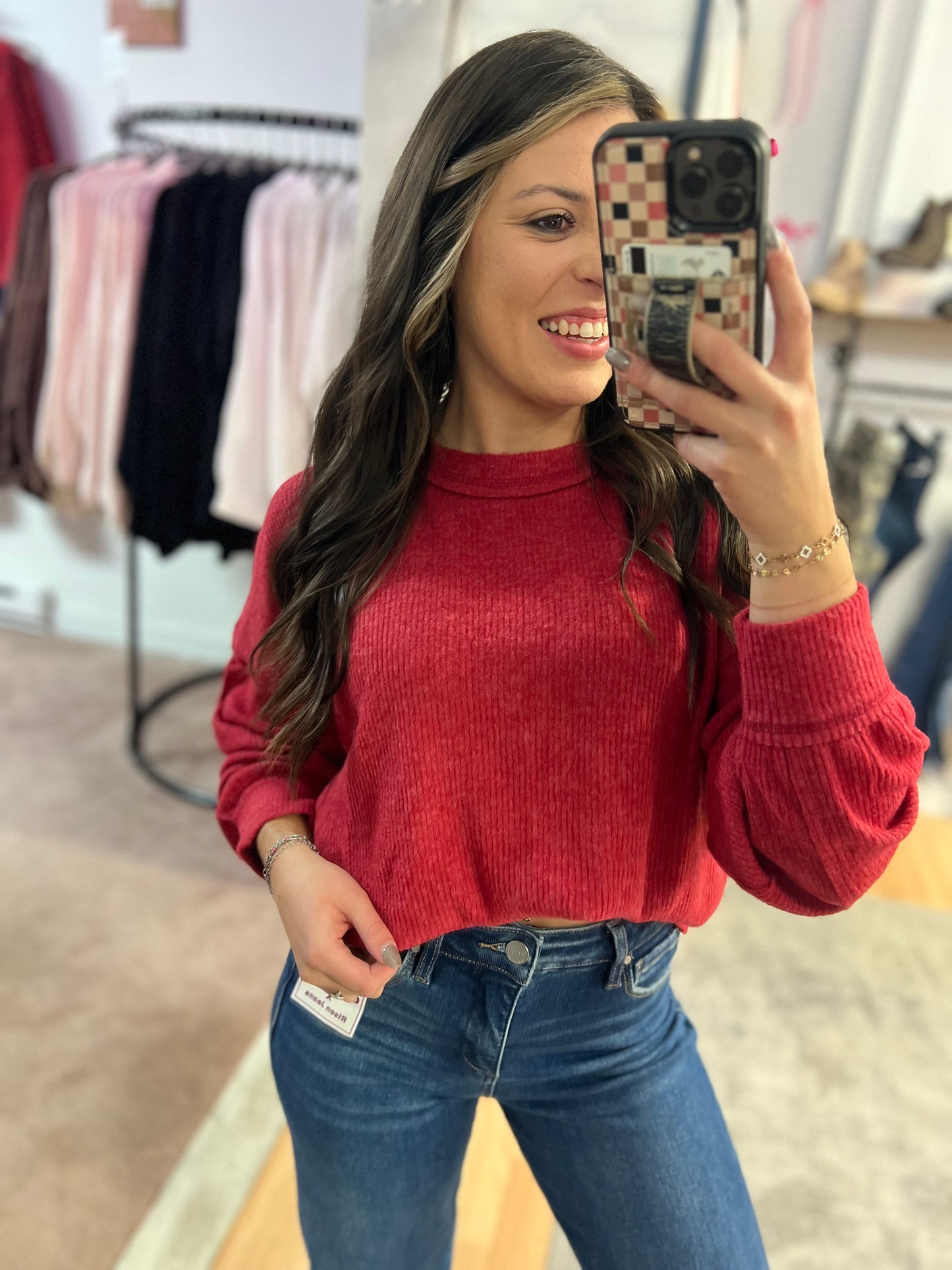 *DOORBUSTER* Ribbed Hacci Drop Shoulder, Dk Red