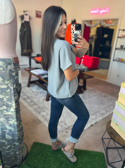 Ribbed Round Neck Tee, Grey