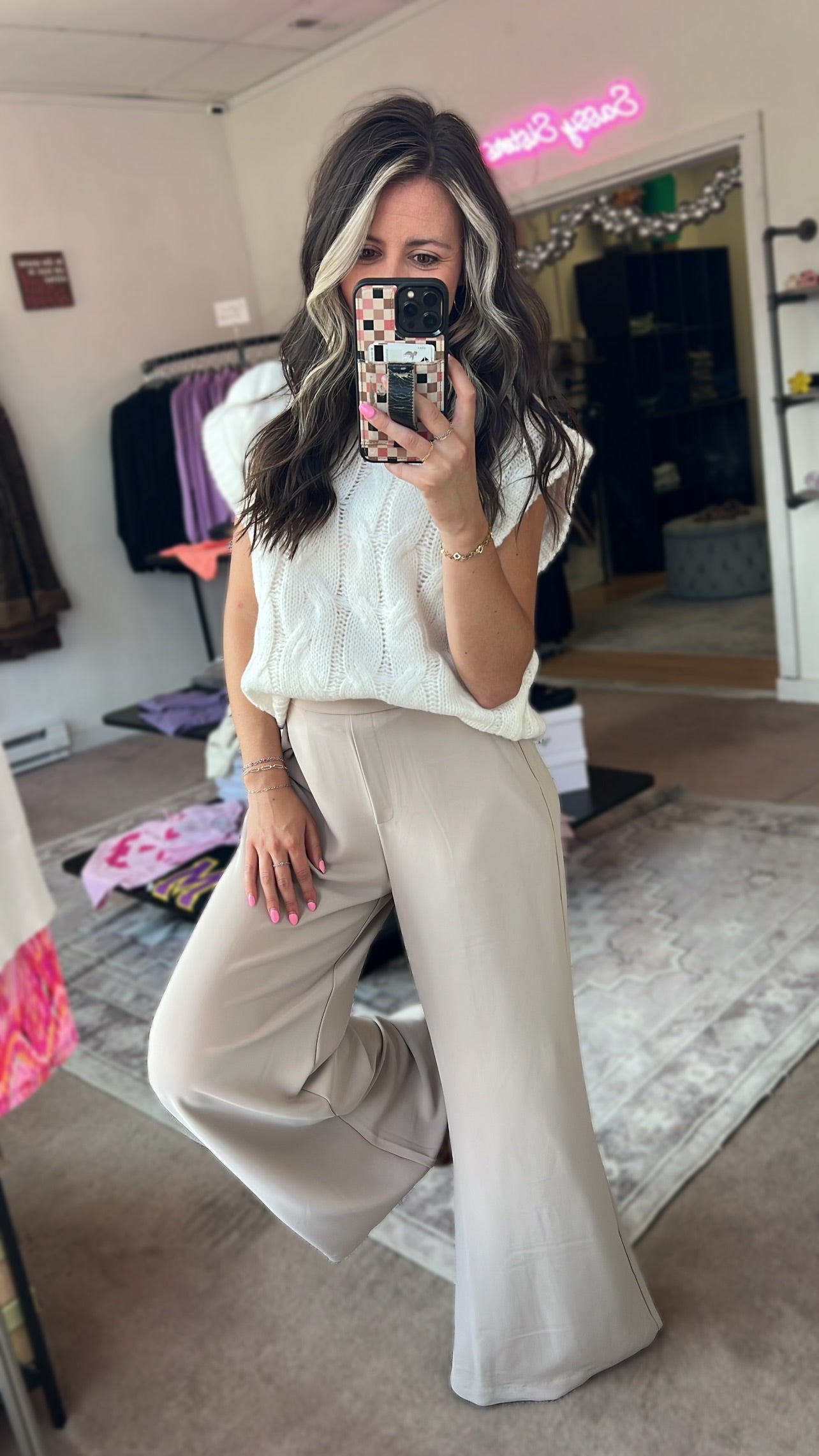 Elastic Waist Wide Leg Pants, Ash Mocha