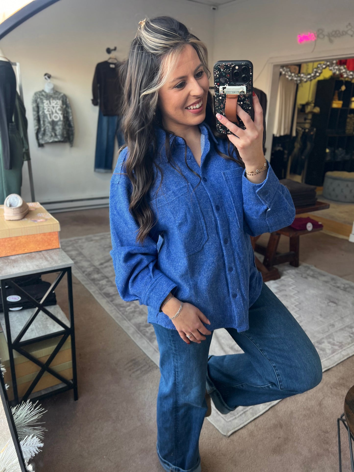 Oversized Button Down Jacket, Blue