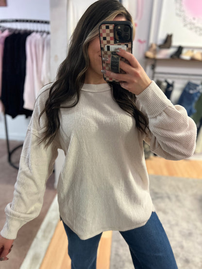 *DOORBUSTER* Ribbed Hacci Drop Shoulder Sweater, Beige