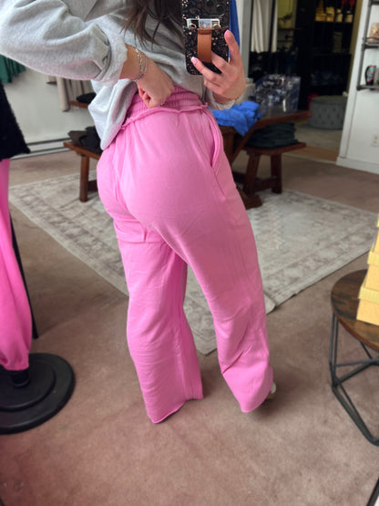 Fleece Wide Leg Pants, Candy Pink