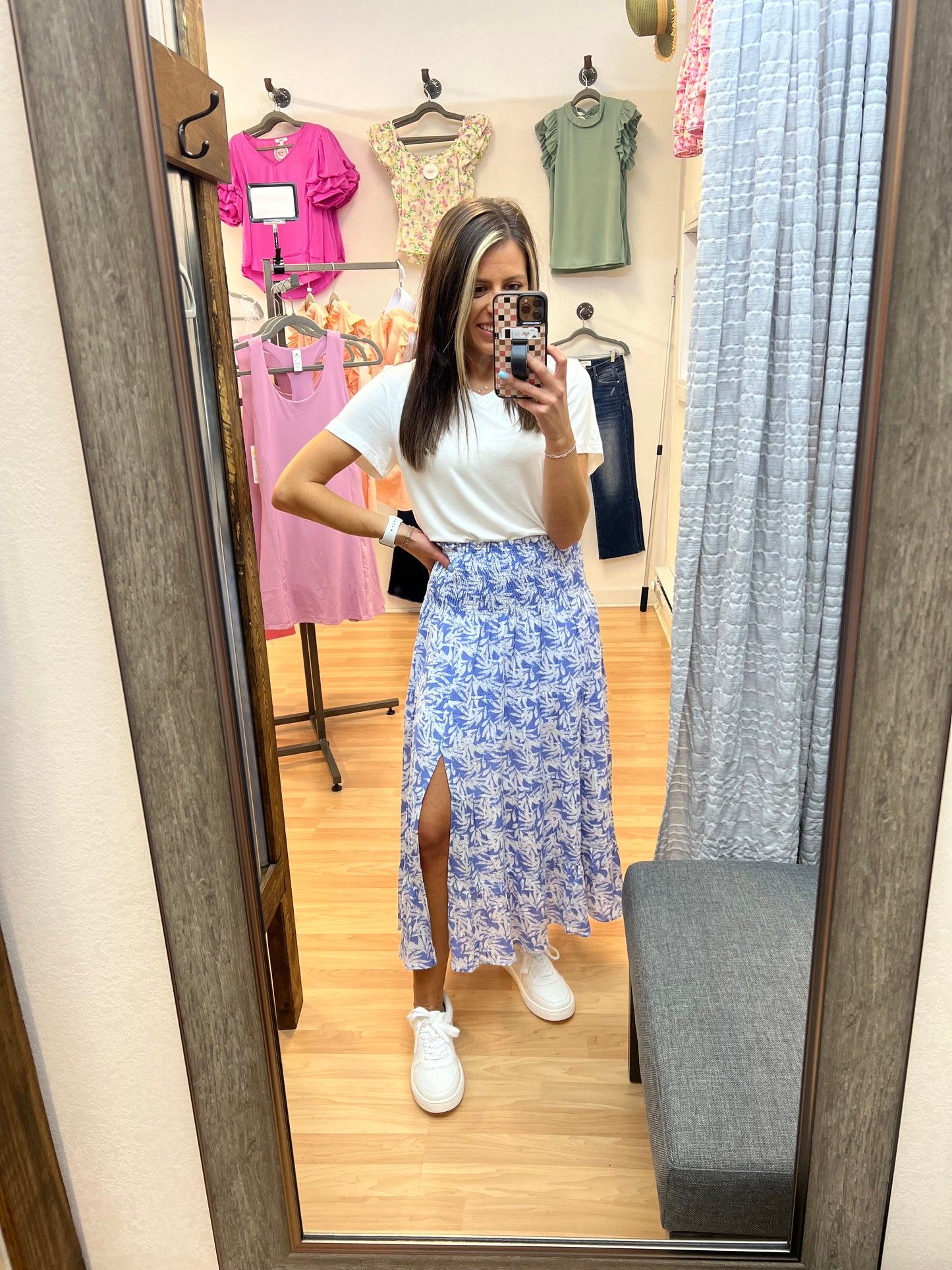 Blue Tropical Midi Skirt