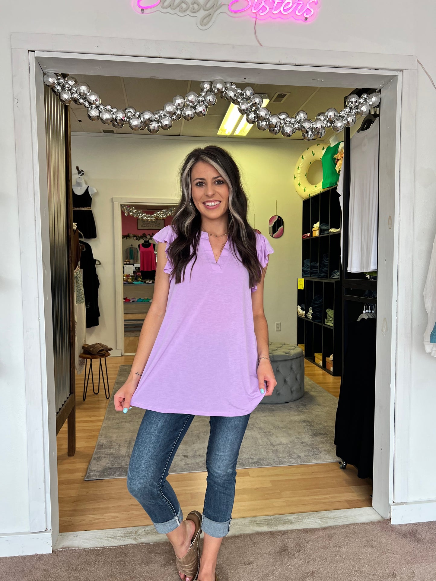 Lizzy Flutter Sleeve Top, Lavender