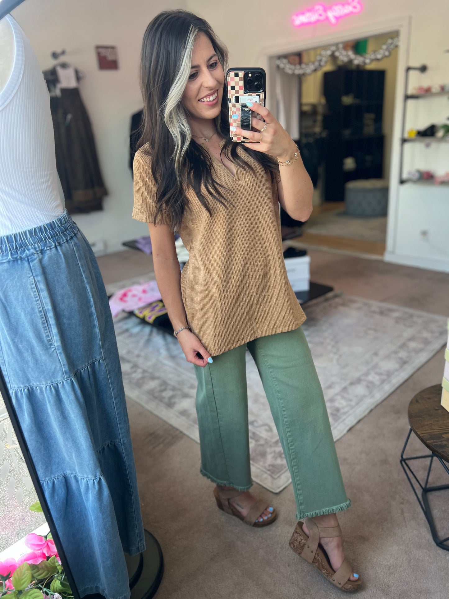 Baby Waffle Henley, Camel