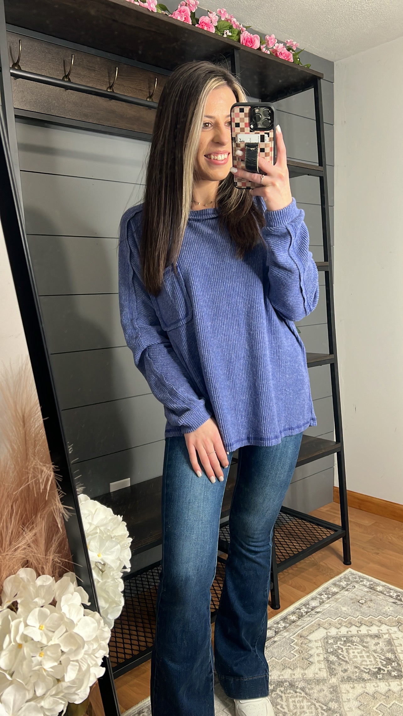 Ribbed Henley Pocket Top, Marlin