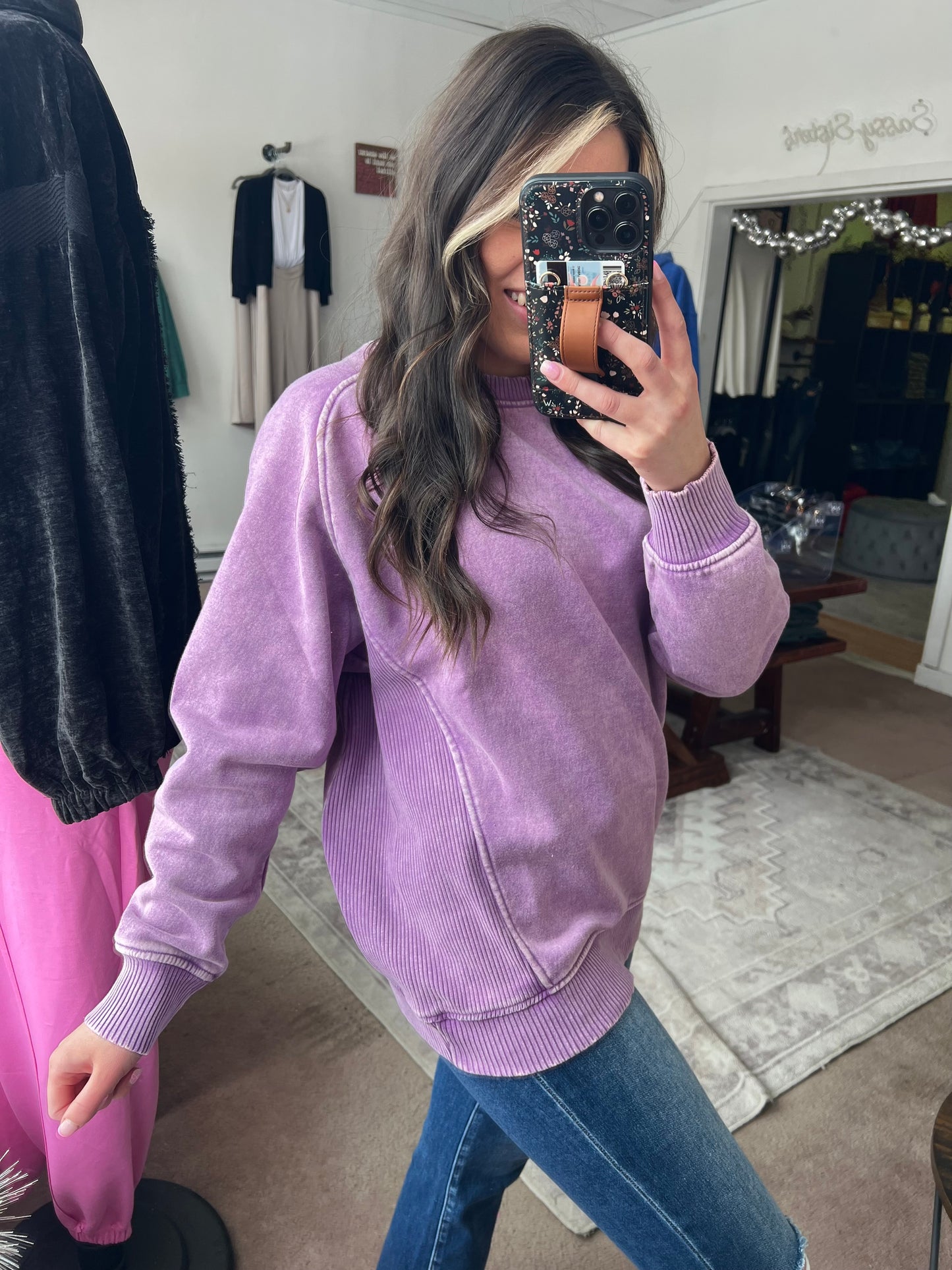 Acid Washed Fleece Sweatshirt, Lavender