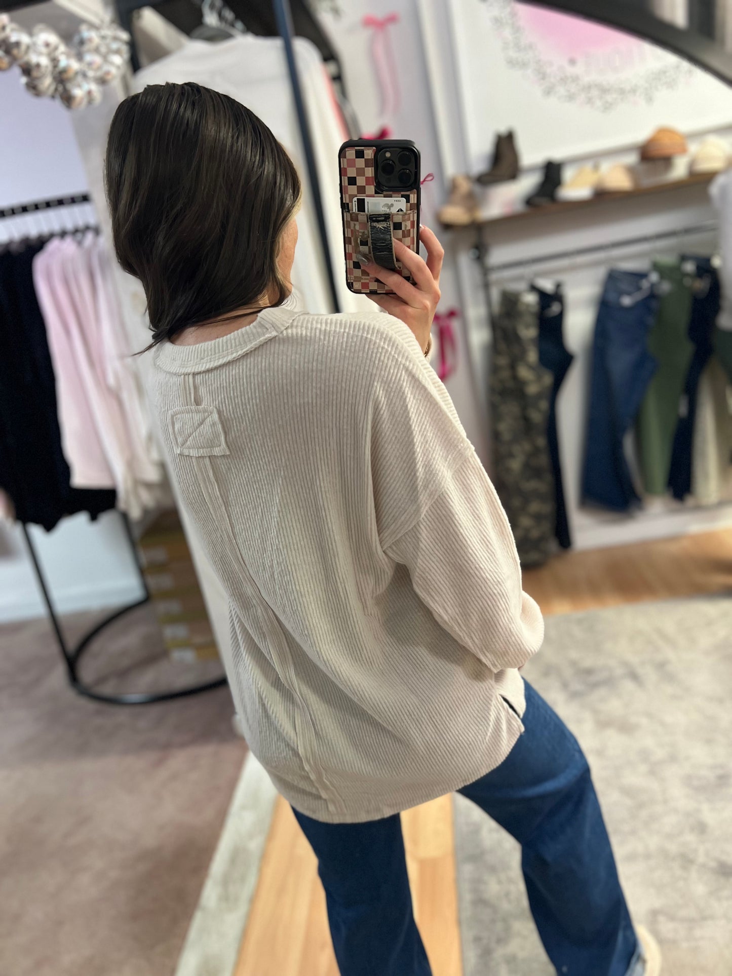 *DOORBUSTER* Ribbed Hacci Drop Shoulder Sweater, Beige