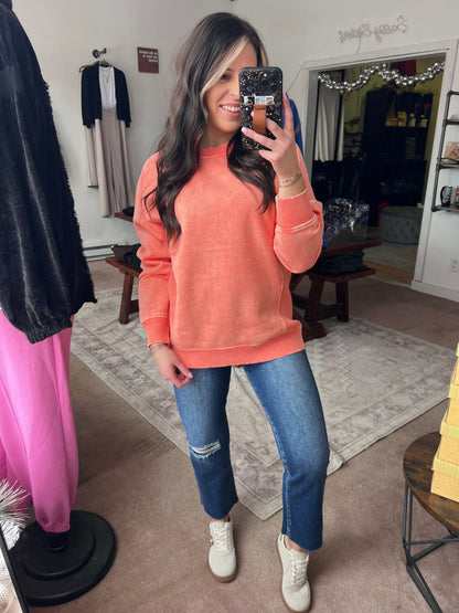 Acid Washed Fleece Sweatshirt, Coral