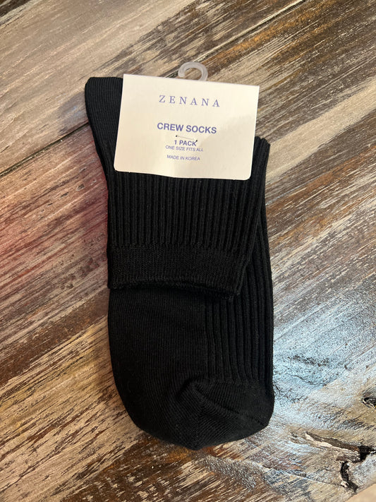 Ribbed Crew Socks, Black